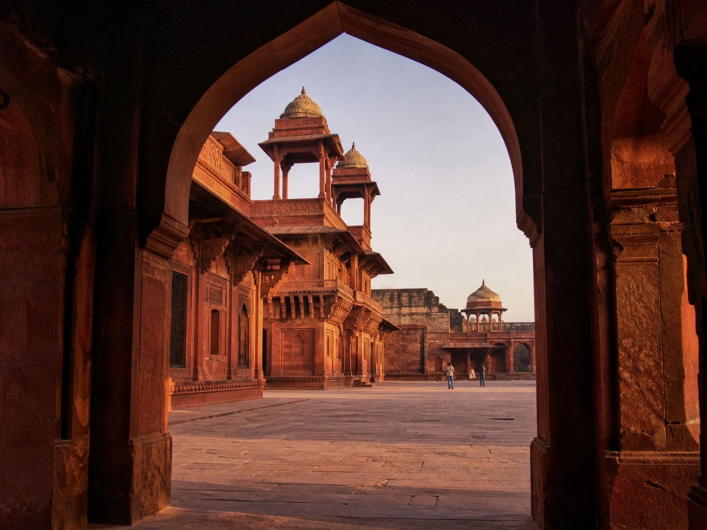 Red sandstone courtyard inside Agra Fort