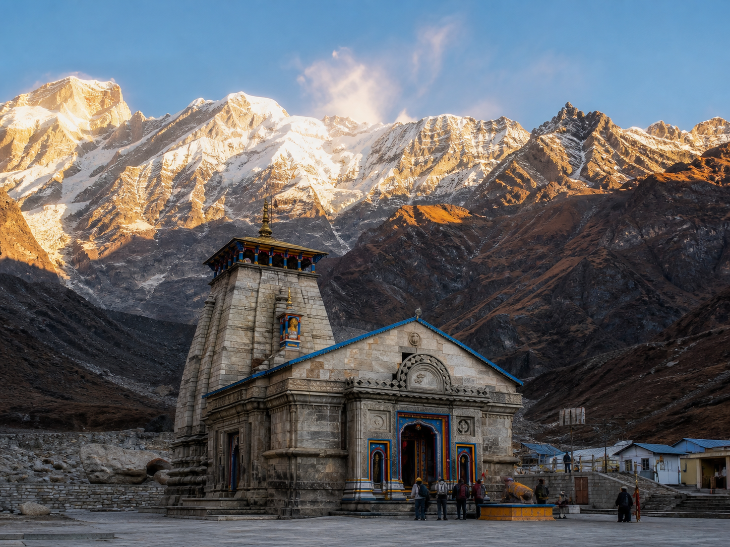 Kedarnath Temple beneath snow-covered Himalayan peaks