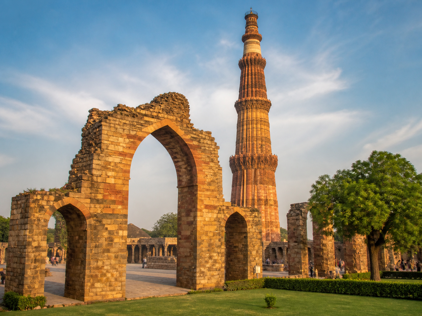 Qutub Minar and its historic stone arches