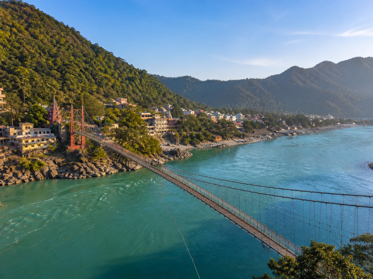 Suspension bridge across the Ganges in Rishikesh